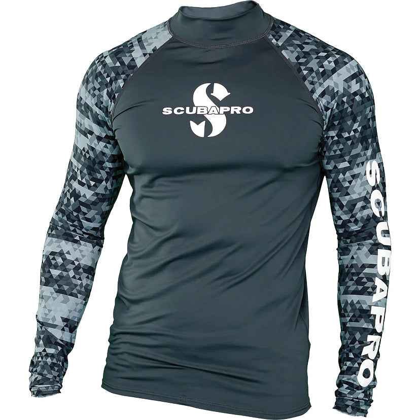 SCUBAPRO UPF 50 RASH GUARD, GRAPHITE LONG SLEEVE MEN SIZE S