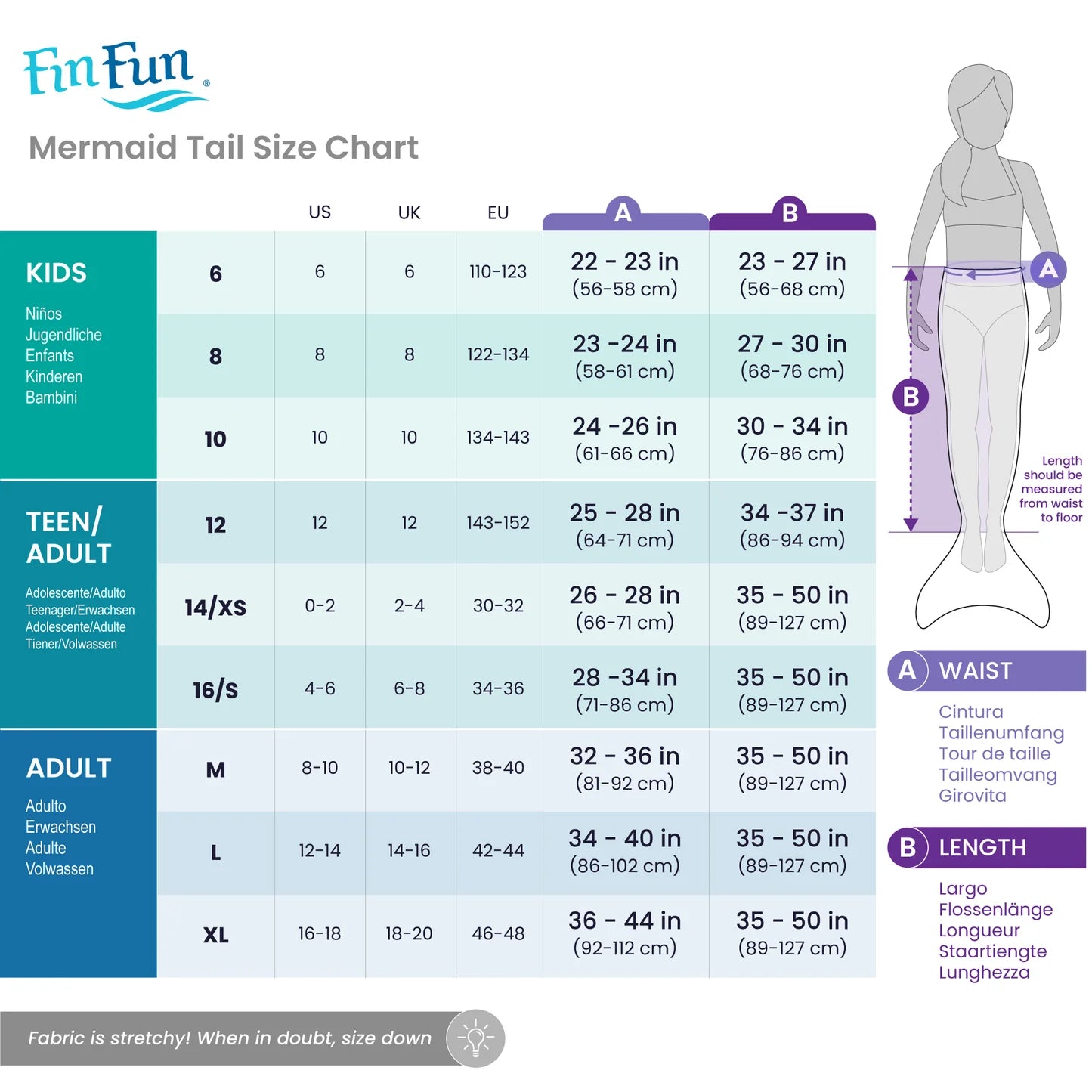 Finfun Silver Lighting Mermaid Tail  Size S