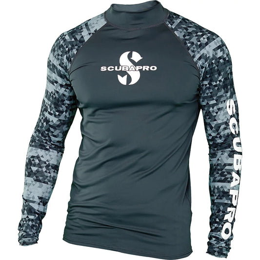 SCUBAPRO UPF 50 RASH GUARD, GRAPHITE LONG SLEEVE MEN SIZE S
