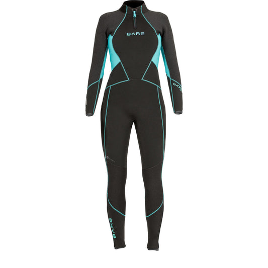 BARE 5MM EVOKE FULL WETSUIT, WOMENS, AQUA, 06
